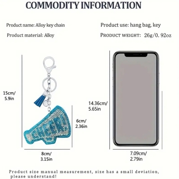 Bling Cheer Crystal Rhinestone Keychain Bag Charm With Blue Tassel - Picture 3 of 10